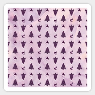 Pretty Plum Christmas Trees & Reindeer Pattern on Pink Peach Ombre Sticker